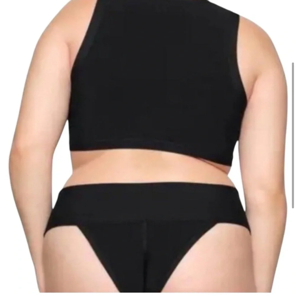 Skims Knit Swim Cheeky Bikini Bottom Onyx 4X